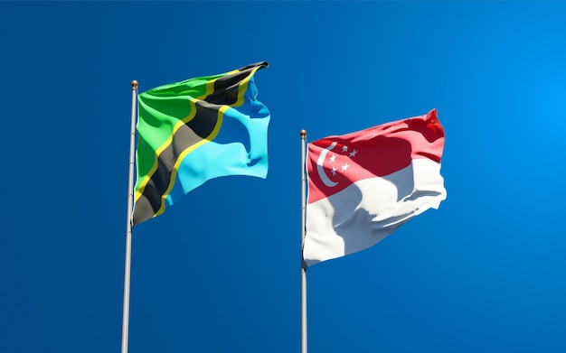Belas bandeiras estaduais da Tanzânia e Cingapura juntas