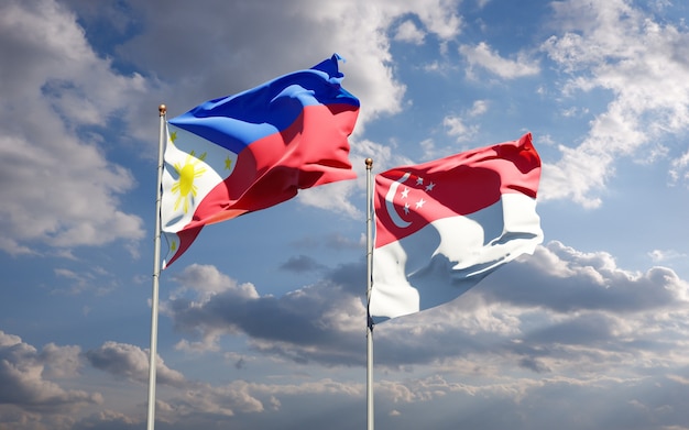 Belas bandeiras estaduais das Filipinas e Cingapura juntas