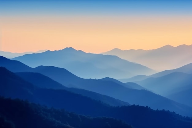 Belas camadas de montanha com cores suaves do nascer do sol Generative AI