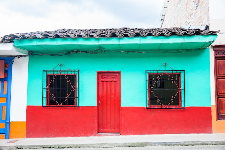 Foto belas casas antigas na cidade colonial de jardin, no sudoeste de antioquia, na colômbia.