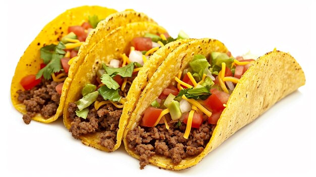 Belas comidas mexicanas Tacos isolados em branco Generative Ai