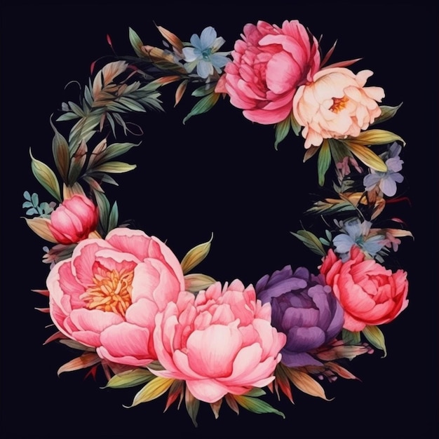 Belas coroas de flores de peônia de borda imagens de moldura floral de arte gerada por IA
