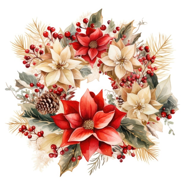 Belas coroas de Natal com flores ilustração para cartão postal ou cartaz IA geradora
