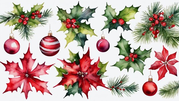 Belas decorações de aquarela de Natal em fundo misto