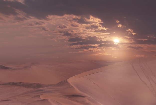 Belas dunas de areia e céu dramático no deserto do namibe