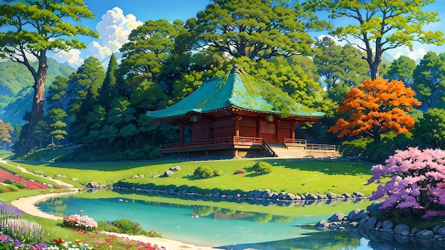 Belas e coloridas paisagens naturais no Japão