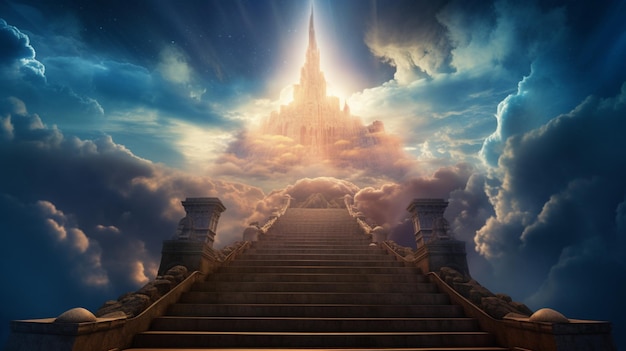 Foto belas escadas céu céu nuvem imagem de fundo ai gerado arte