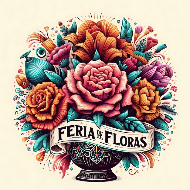 Belas feria das flores com estilo realista