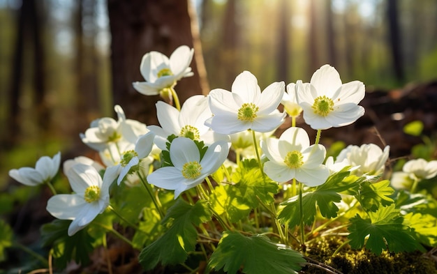 Foto belas flores brancas de anêmonas na primavera