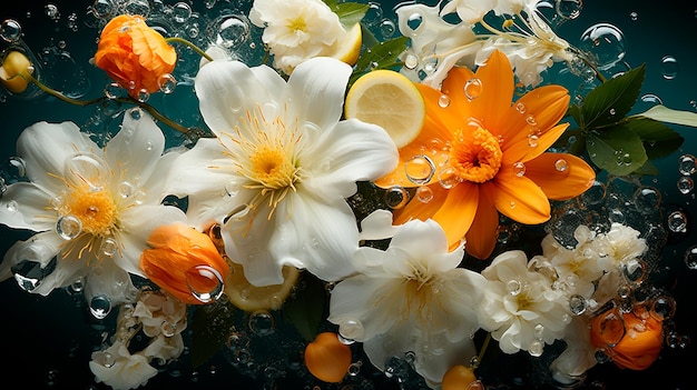 belas flores brancas em fundo de água