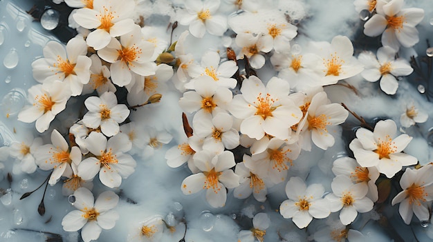 Foto belas flores brancas em um fundo azul