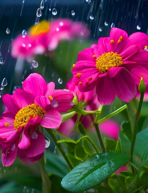 Belas flores com chuva