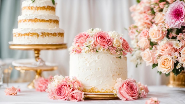 Belas flores de bolo de casamento em várias camadas