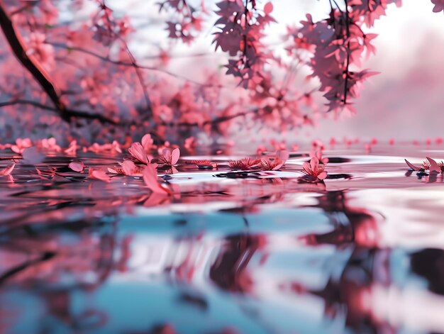Belas flores de cerejeira na primavera As flores de cerejeira refletem-se na água