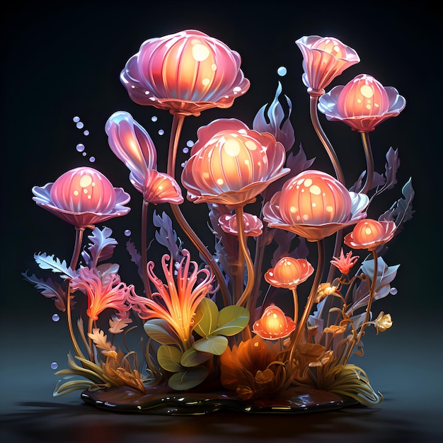 Belas flores de fantasia em um fundo escuro Ilustração para o seu projeto
