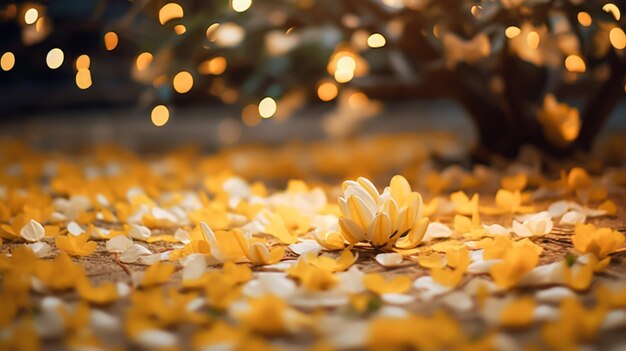 Belas flores de jasmim amarelo e fundo bokeh