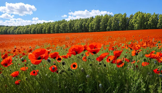 Belas flores de papoula vermelha e borboleta monarca na primavera verão na natureza ao ar livre em um dia ensolarado