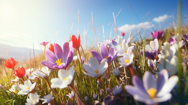 Belas flores de primavera dia ensolarado papel de parede imagem Ai gerado arte