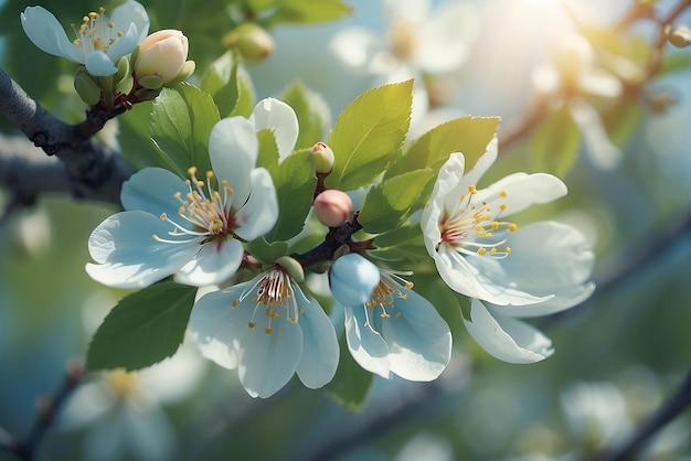 Belas flores de primavera fundo abstrato da natureza Ramos de abriço em flor macro com foco suave em fundo de céu azul claro suave para cartões de saudação de Páscoa e primavera com espaço de cópia