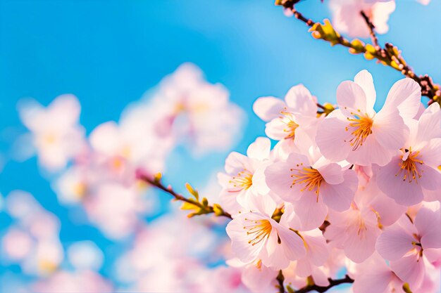 Foto belas flores de sakura no céu azul da primavera