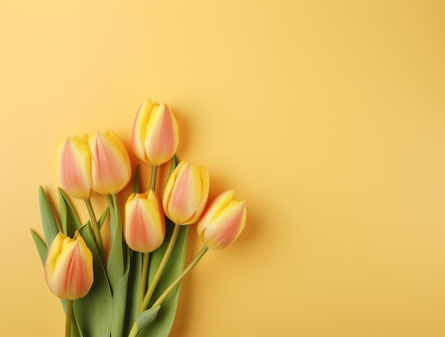 Belas flores de tulipa com cópia Espaço de fundo vista de cima Espaço para texto