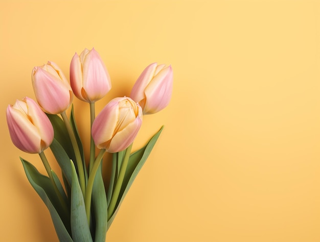 Belas flores de tulipa com cópia Espaço de fundo vista de cima Espaço para texto