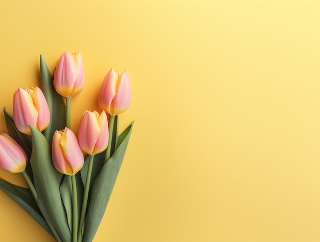 Belas flores de tulipa com cópia Espaço de fundo vista de cima Espaço para texto