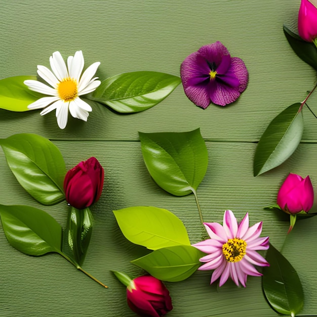 Belas flores e folhas de primavera em fundo branco