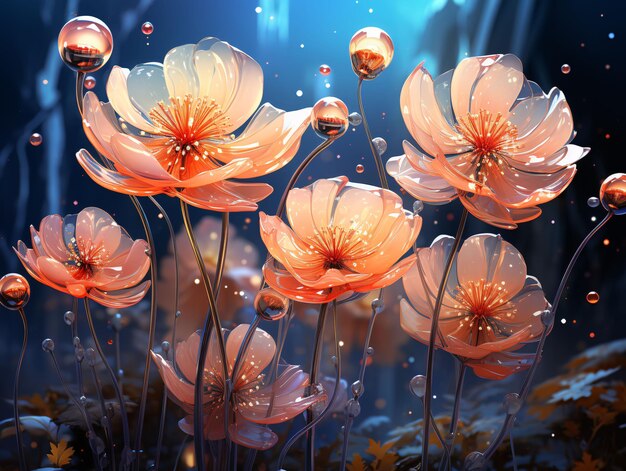 Belas flores florescem com efeito de luz brilhante IA generativa