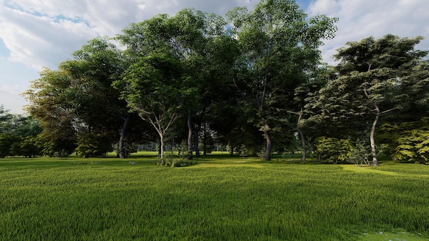 Belas florestas naturais verdes e calmas renderizadas em 3D