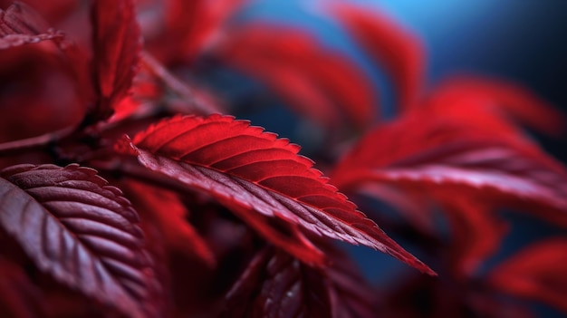 Belas folhas vermelhas em um fundo escuro close-up macro fotografia