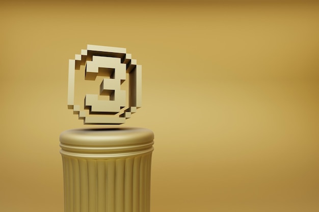 Belas ilustrações abstratas douradas Pixel dourado número 3 ícones de símbolo em uma coluna dourada e wo
