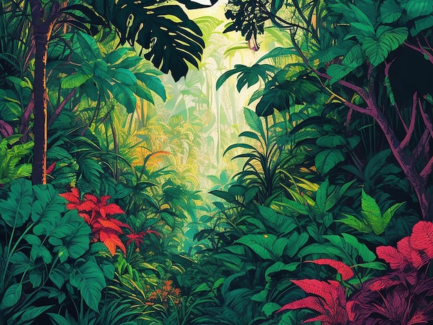 Belas ilustrações de desenhos animados da selva