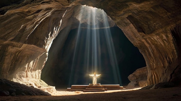 Belas imagens coloridas da caverna com a luz do sol a brilhar através do modelo de cartaz Imagem de fotografia Ai gerada por arte