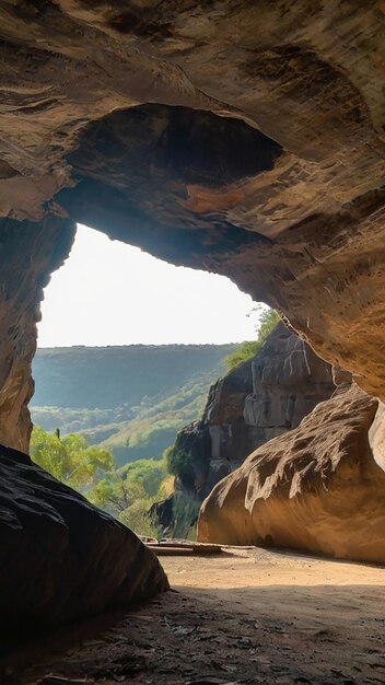 Belas imagens coloridas da caverna com a luz do sol a brilhar através do modelo de cartaz Imagem de fotografia Ai gerada por arte