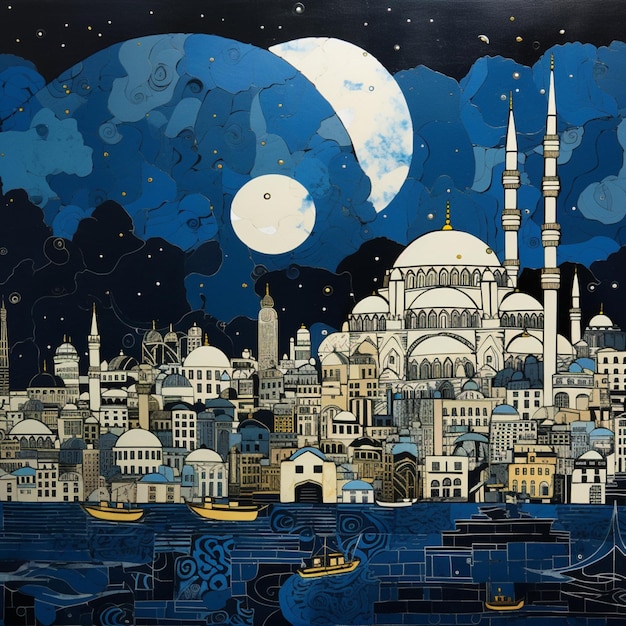 Belas imagens de mesquitas de pintura medieval IA generativa