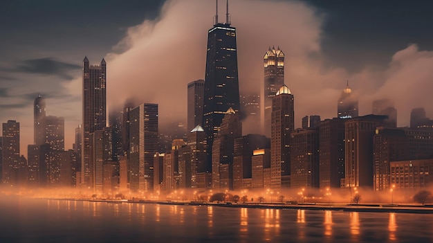 belas luzes noturnas do horizonte da cidade de Chicago