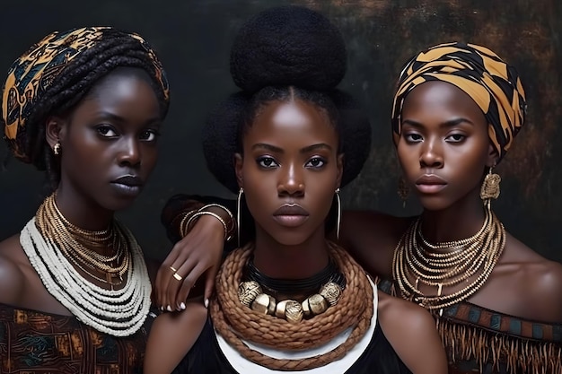 Foto belas mulheres africanas em cocares étnicos rede neural gerada por ia