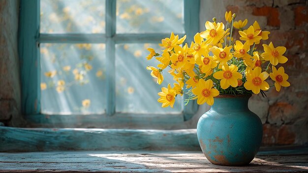 Belas naturezas mortas brilhantes com flores amarelas