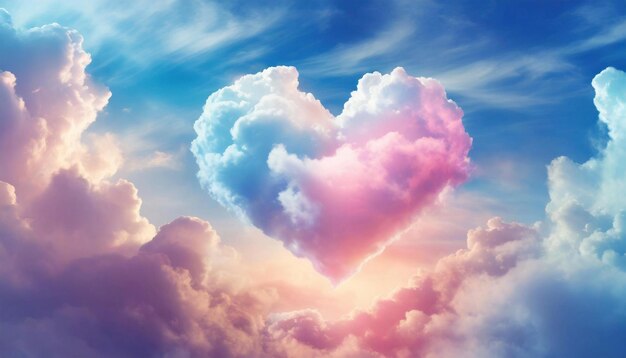 Belas nuvens em forma de coração no céu Dia do Amor e dos Namorados