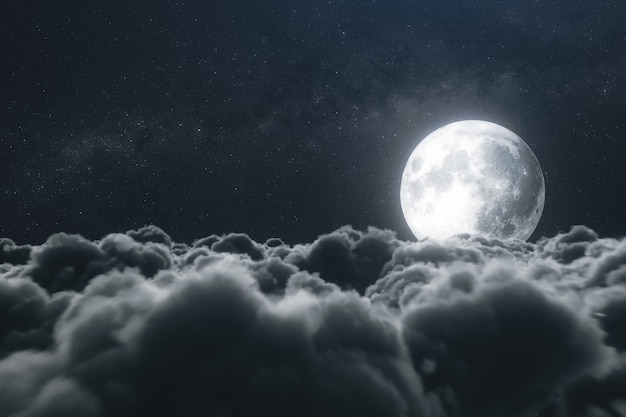 Belas nuvens realistas com lua cheia