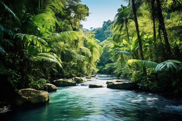 Foto belas paisagens de florestas tropicais com uma variedade de árvores