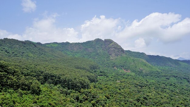 Belas paisagens de Ooty Mountains com cobertura verde em rochas e céu nublado claro