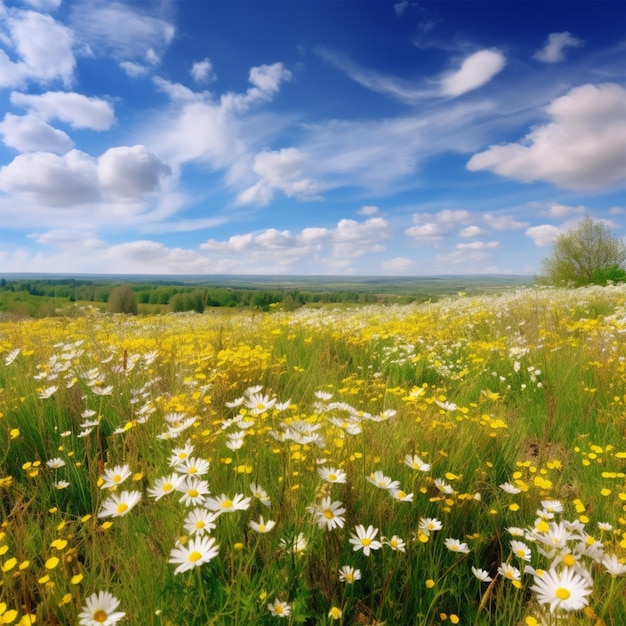 Belas paisagens de primavera com prados amarelos