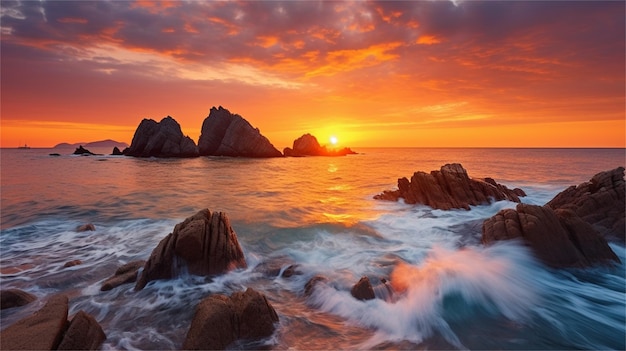 Foto belas paisagens marinhas ao pôr-do-sol composição da natureza