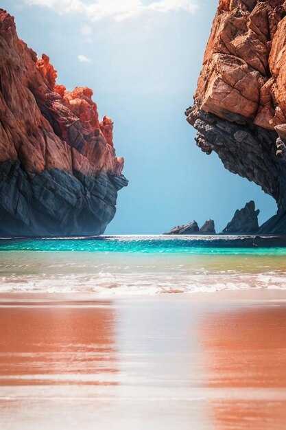 Belas paisagens montanhas mar praia céu azul nuvens brancas fundo de papel de parede de paisagem marítima