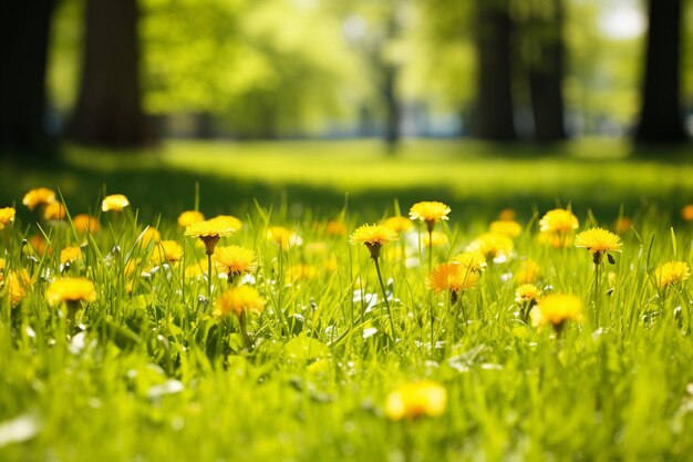 Belas paisagens naturais de primavera e verão de um prado florescente em uma área montanhosa em um dia ensolarado brilhante