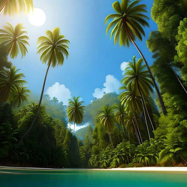 Foto belas paisagens naturais florestas e palmeiras com o lago