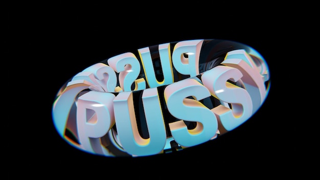 Belas palavras de fundo coloridas abstratas PUSSY em um copo em um fundo preto renderização 3D