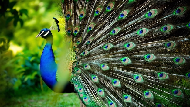 Foto belas penas da cauda de um pavão em close-up